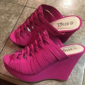 Fuschia wedge heels